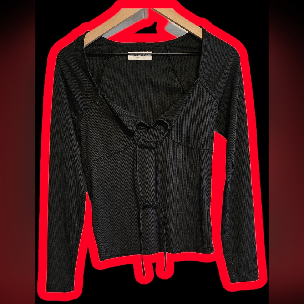 Lucky Brand Black Tie-Front Blouse